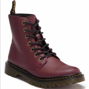 Maroon Dr. Martens Leather Lace Up Boots